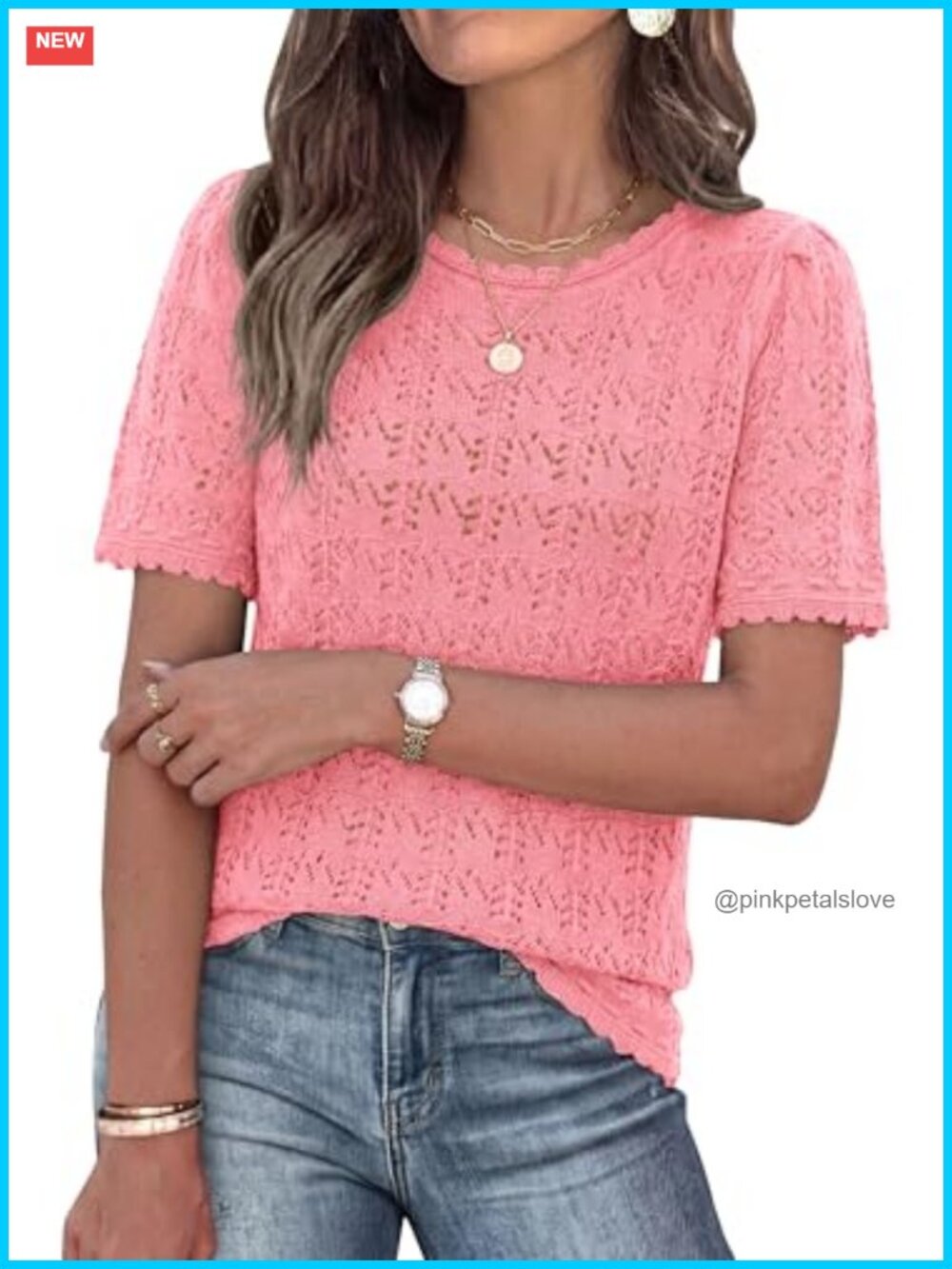 Crochet Knit Short Sleeve Sweater Top Casual Loose Lightweight Summer